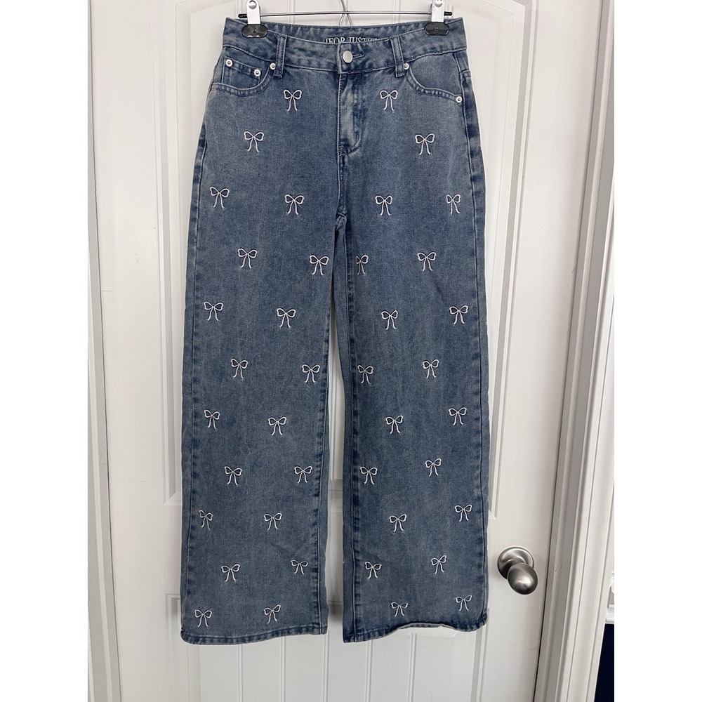 J‎ For Justify Jeans Women 3 Blue Wide Leg Embroidered Bow Baggy Streetwear 586